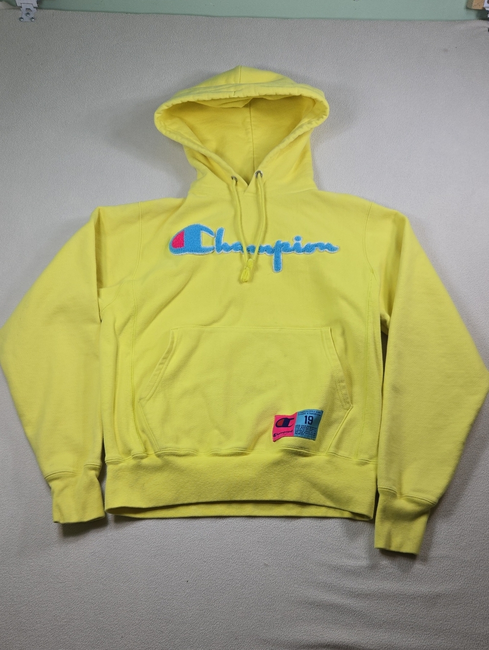Retrp Champion Yellow Hooded Pullover Sweatshirt